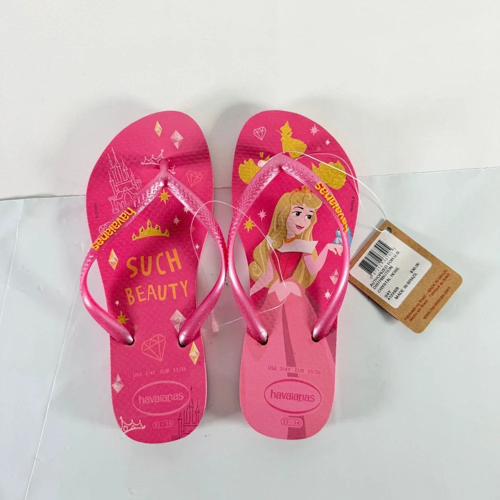 Havaianas Kids Slim Disney‎ Princess Aurora Flip Flop Sandal Crystal Rose 33-34